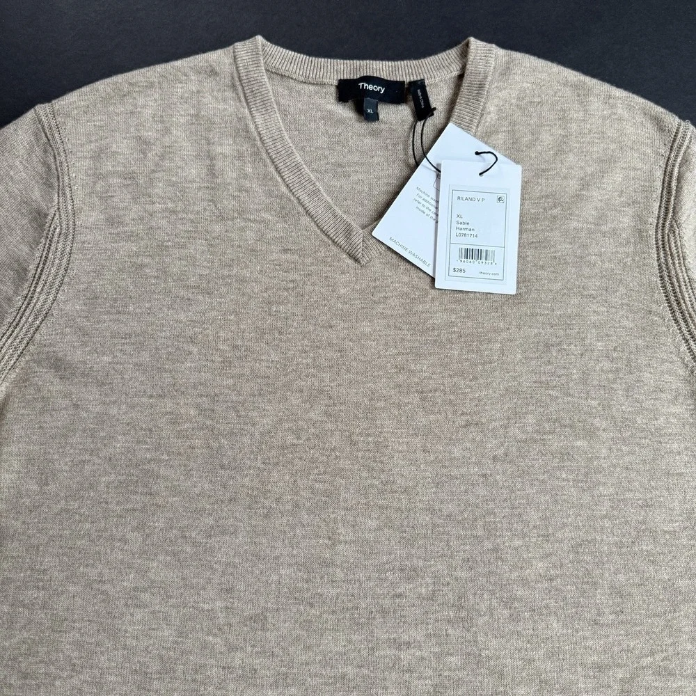 New Theory V Neck Sweater Mens XL Pullover Riland Wool Blend Harman Long Sleeves
